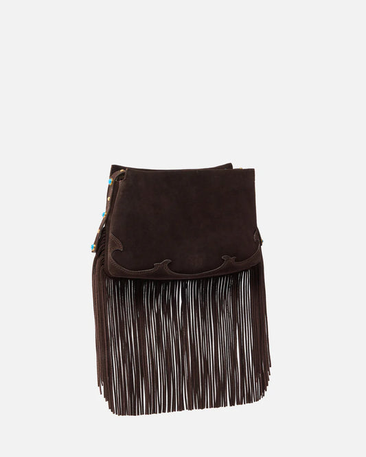 Borsa a tracolla piccola One, Two, Three Bag in suede con frange