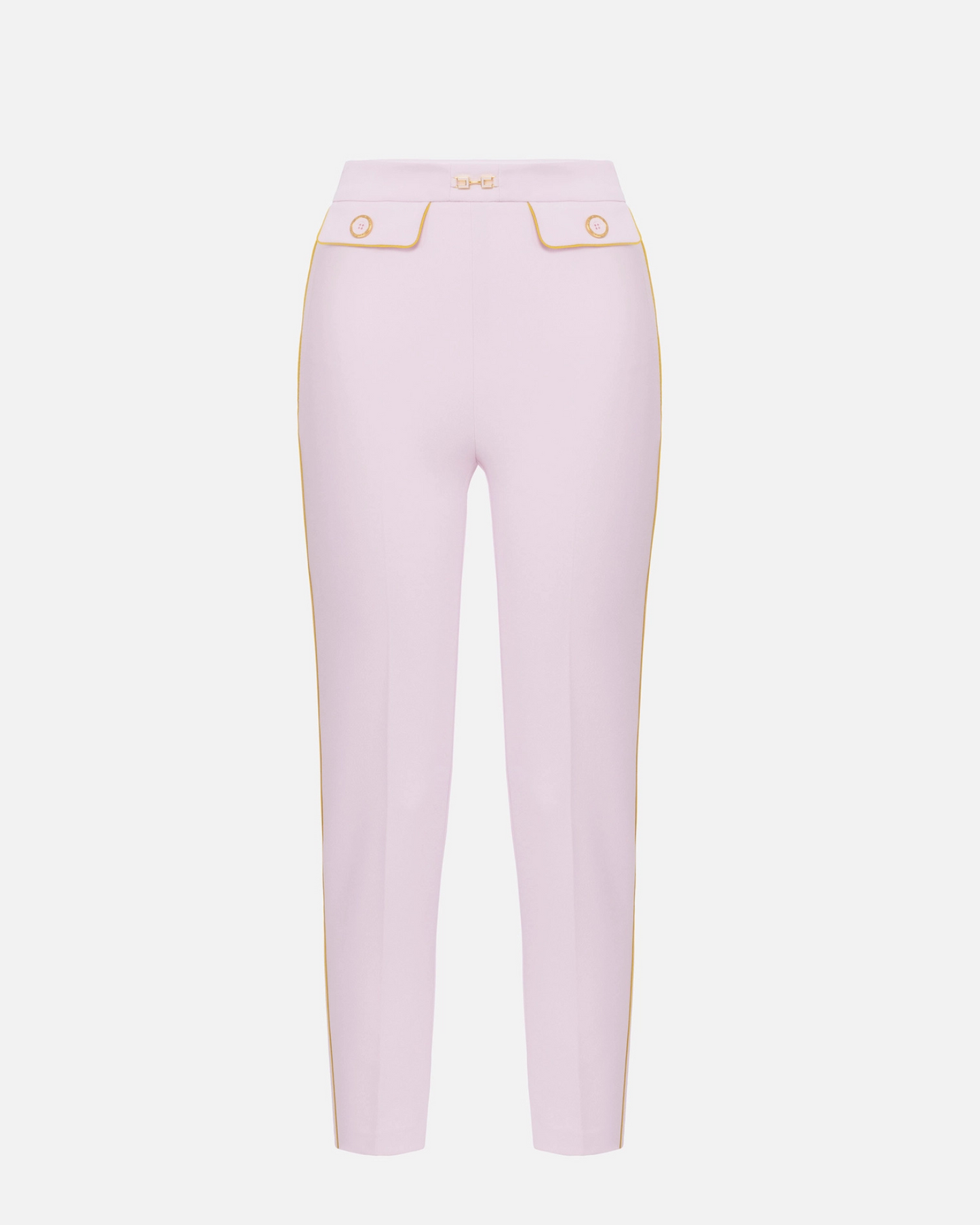 Pantaloni in crêpe con piping e morsetto gioiello