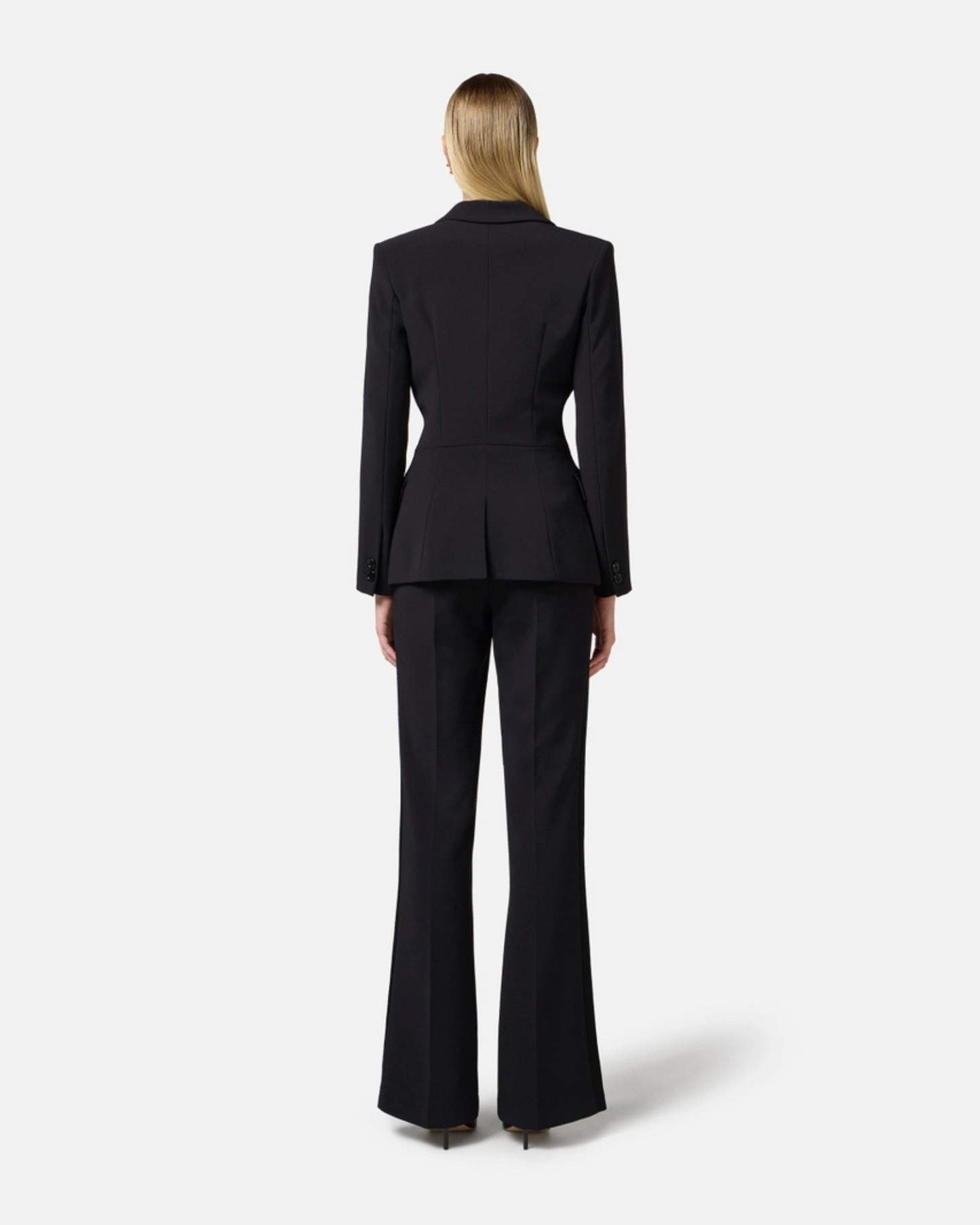 Tailleur doppiopetto in crêpe con bande in raso