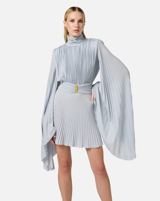 Abito in jersey lurex con maniche asimmetriche