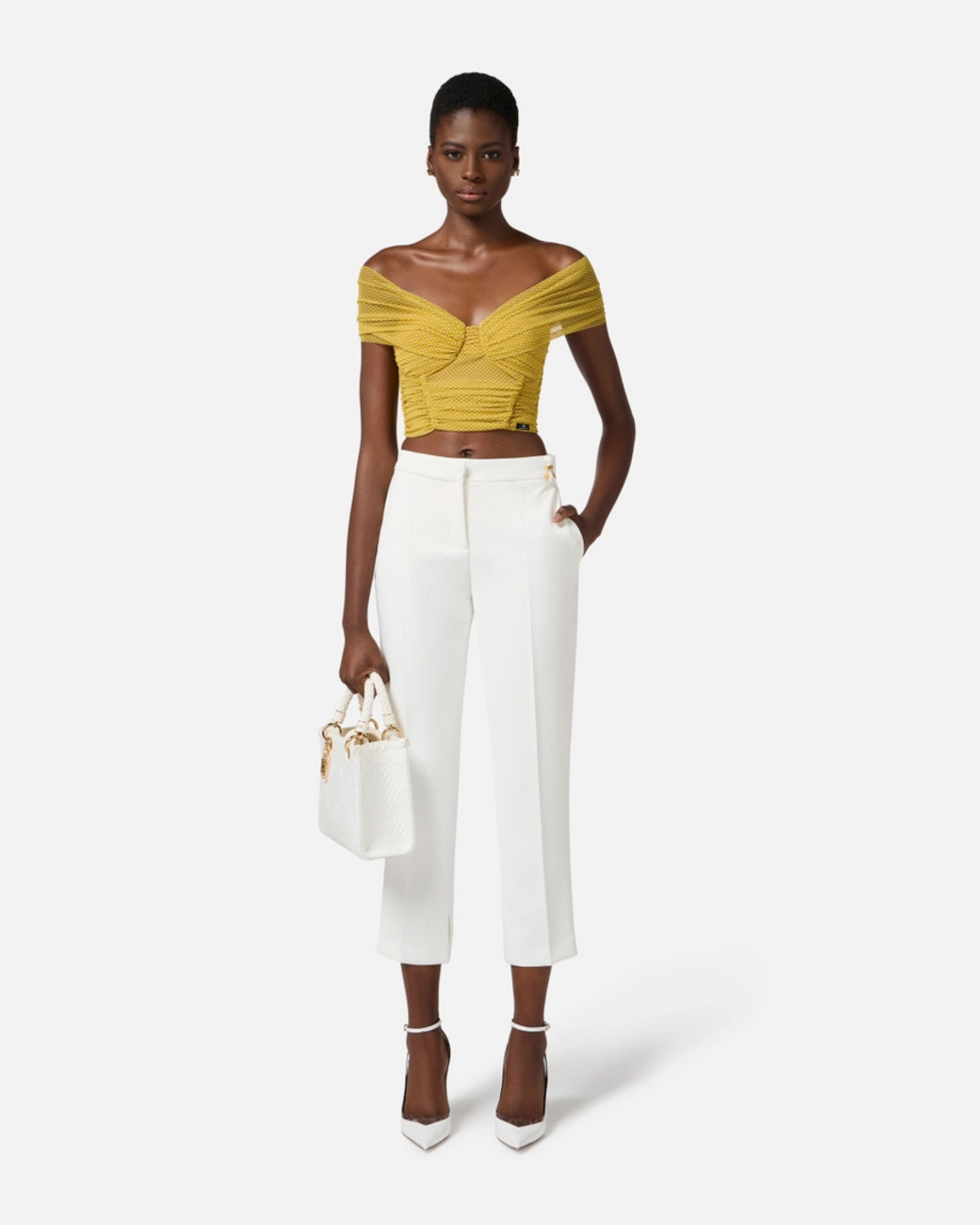 Top in tulle con stampa pois