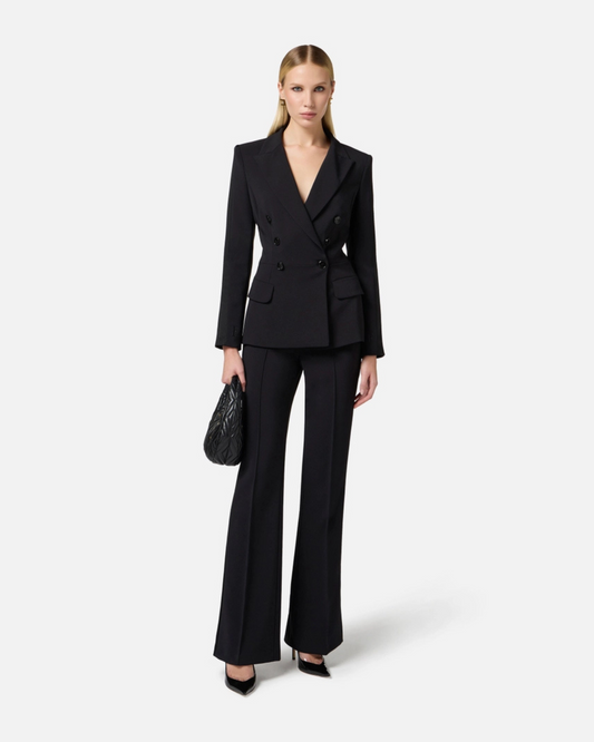 Tailleur doppiopetto in crêpe con bande in raso