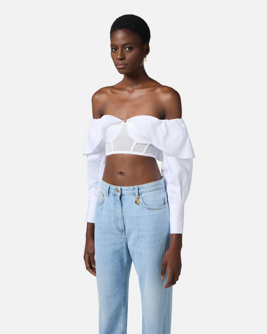 Top in cotone e tulle con gemelli