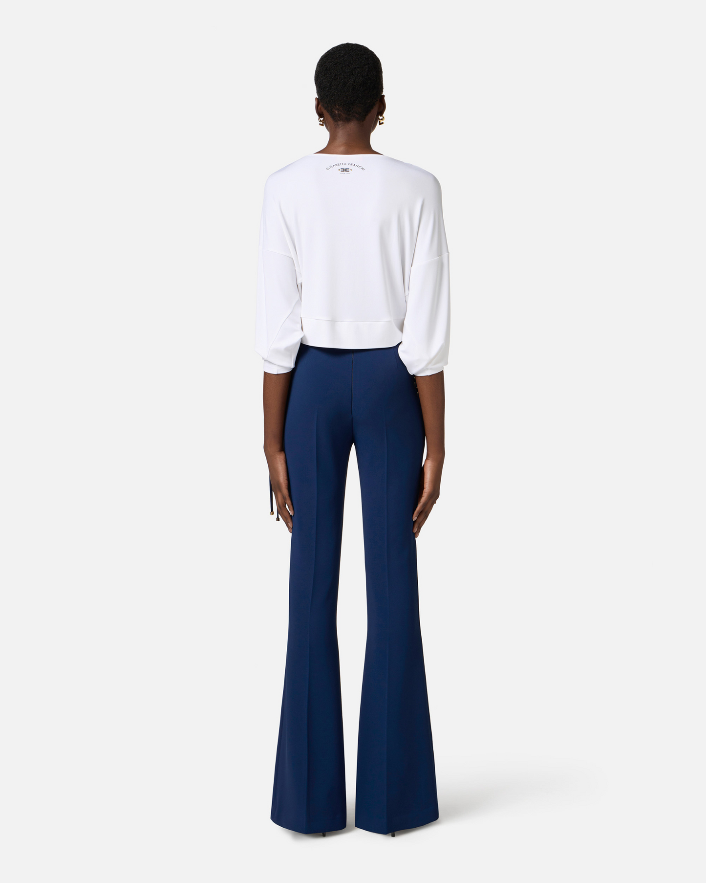 Pantaloni a zampa in crêpe con lacci criss-cross
