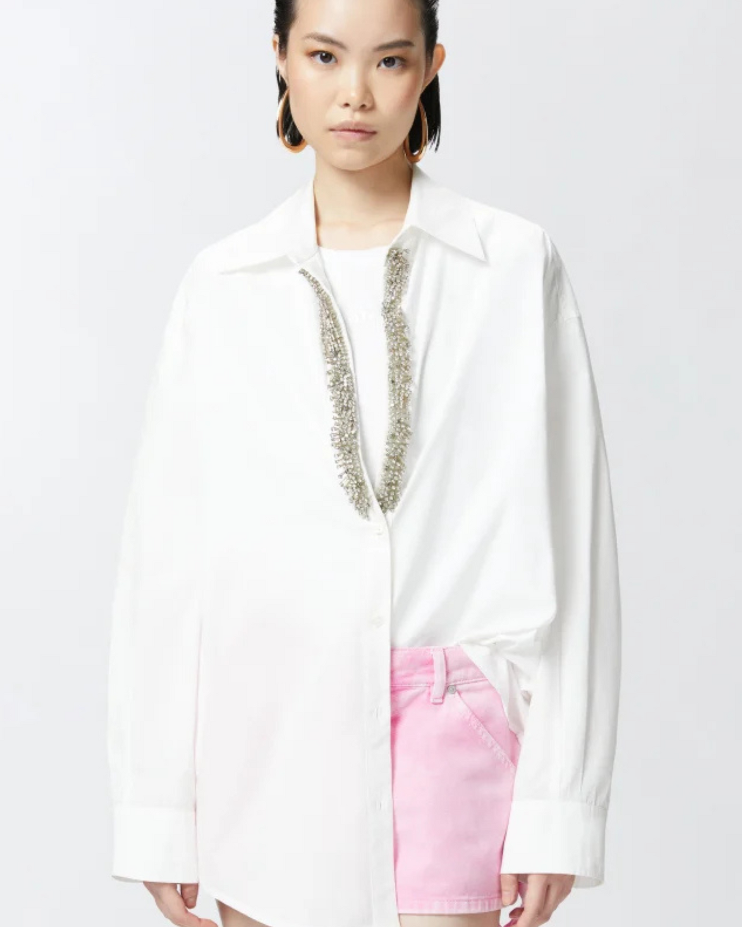 PINKO - Camicia bianca scollo a V con strass