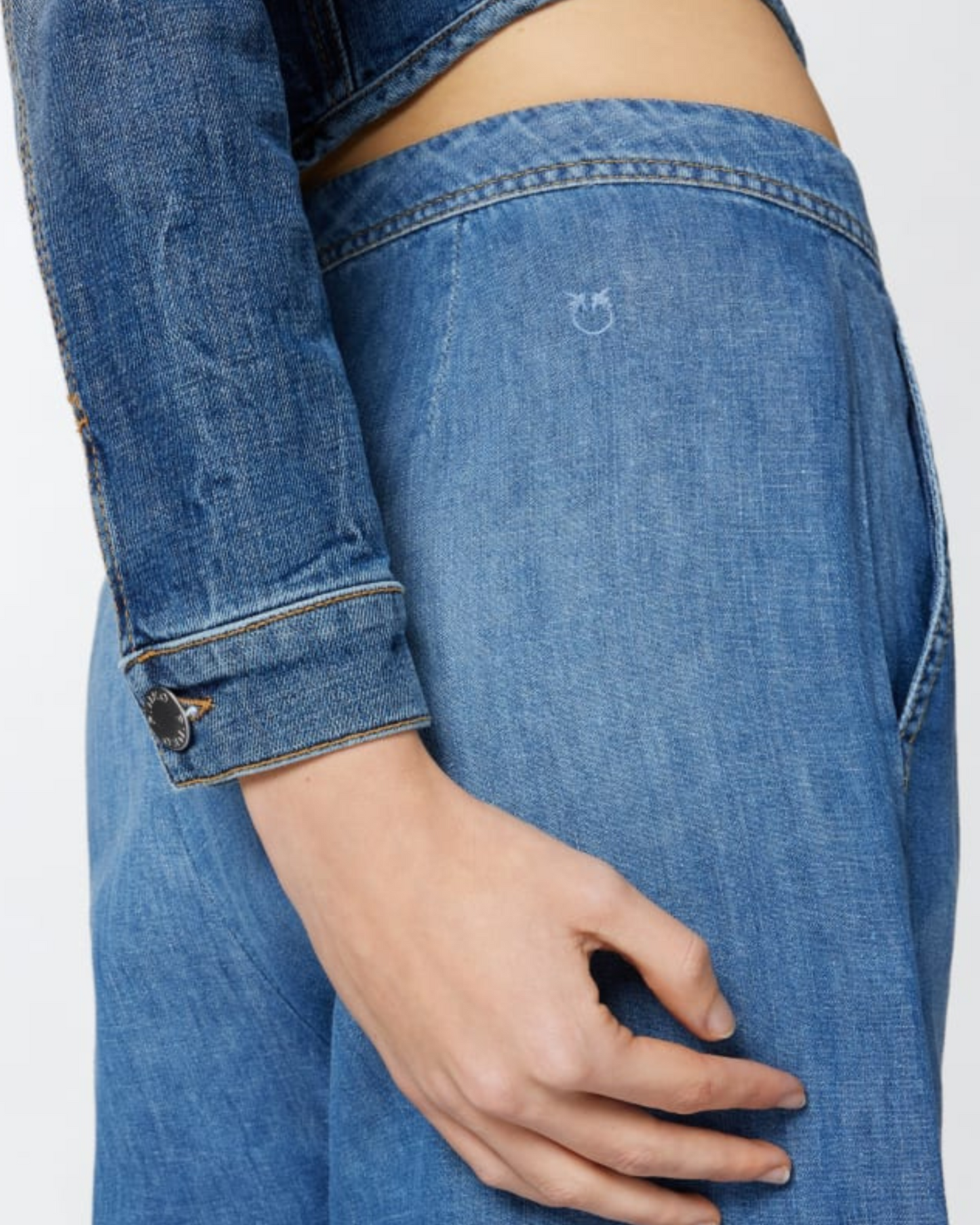 PINKO - Jeans palazzo in denim misto lino