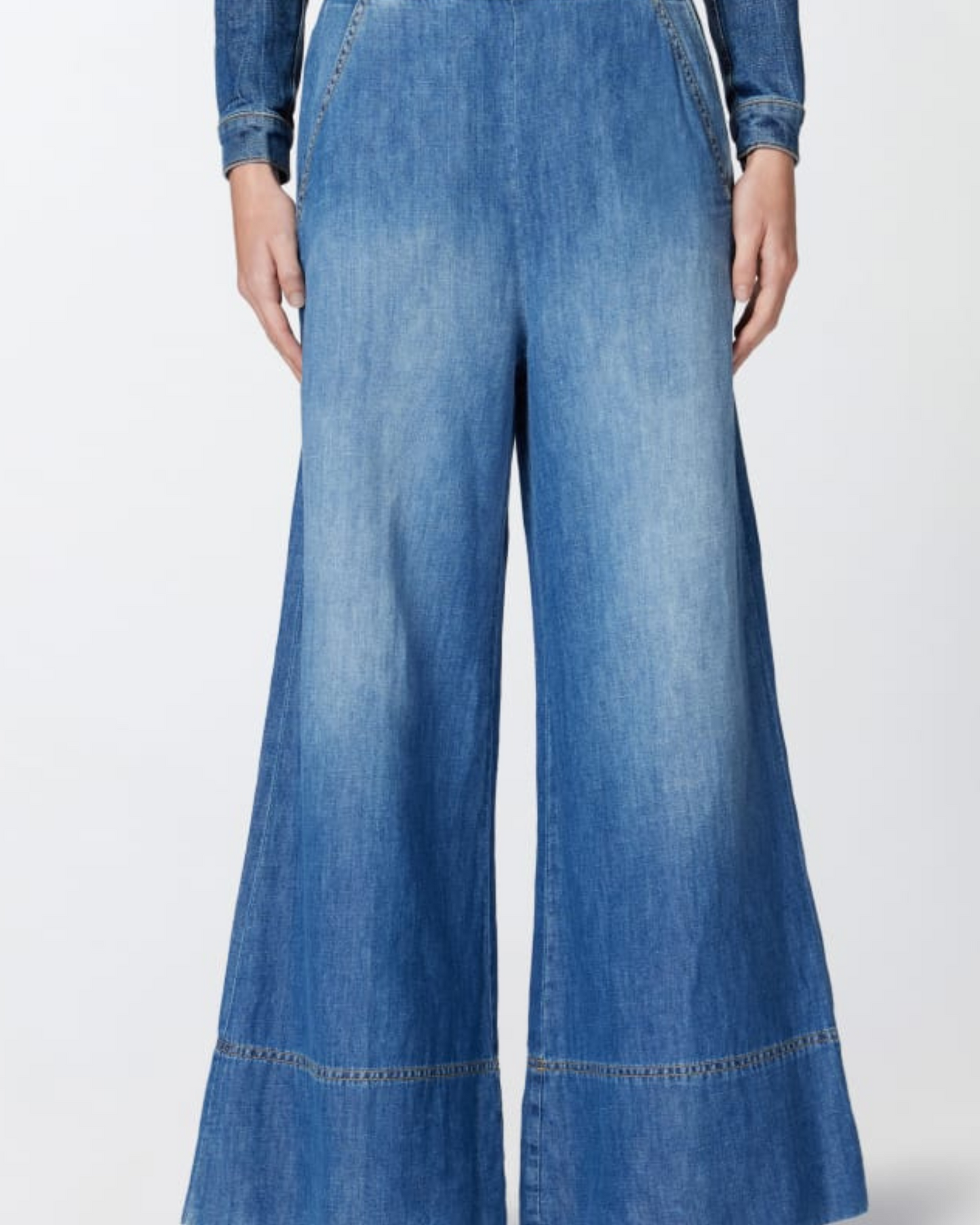 PINKO - Jeans palazzo in denim misto lino