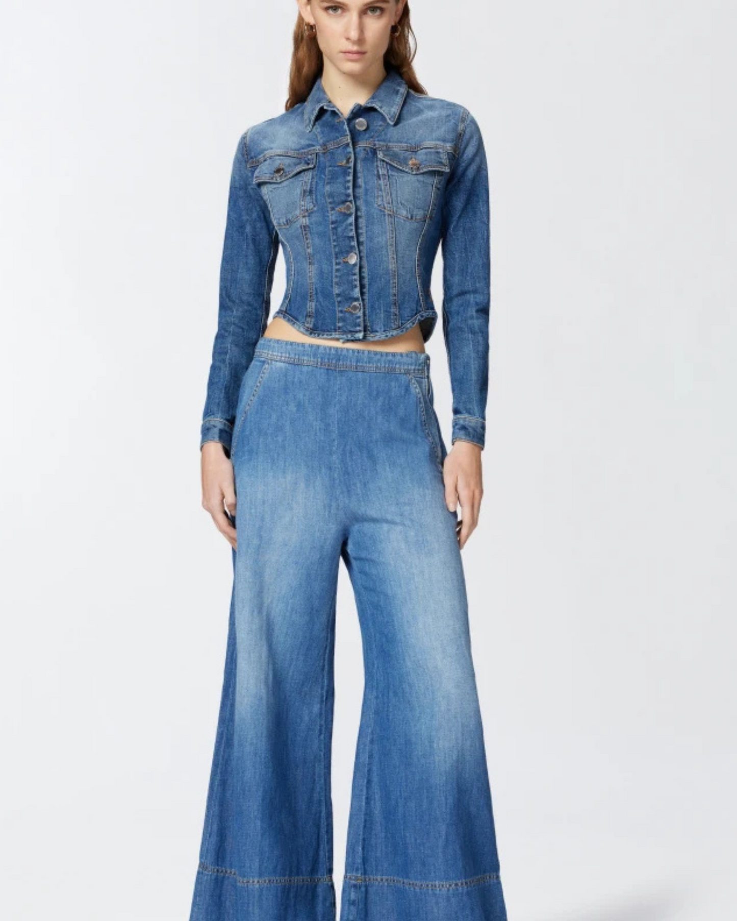 PINKO - Jeans palazzo in denim misto lino