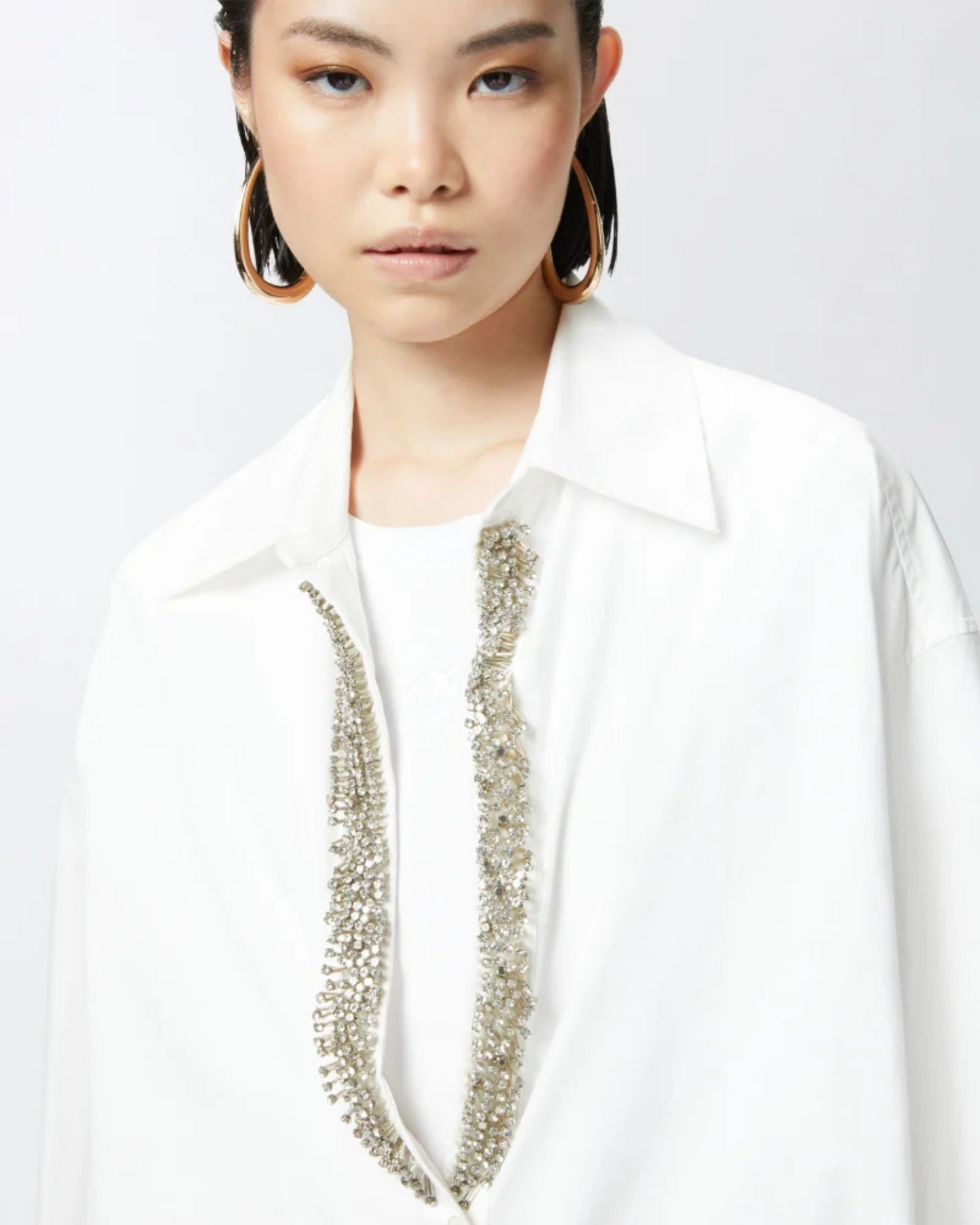 PINKO - Camicia bianca scollo a V con strass