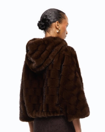 Giacca blouson effetto pelliccia con cappuccio