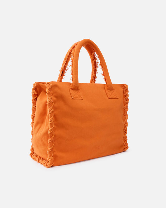 Borsa shopper media Beach in canvas con logo e dettagli sfrangiati