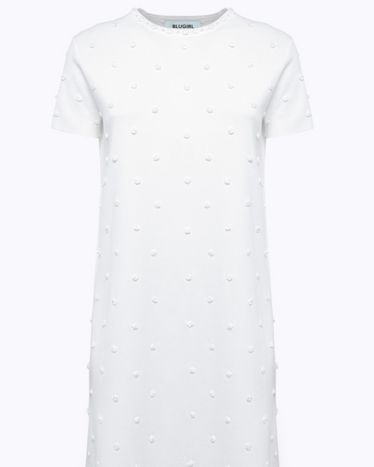 BLUGIRL - Abito in maglia con ricamo rose e corallini