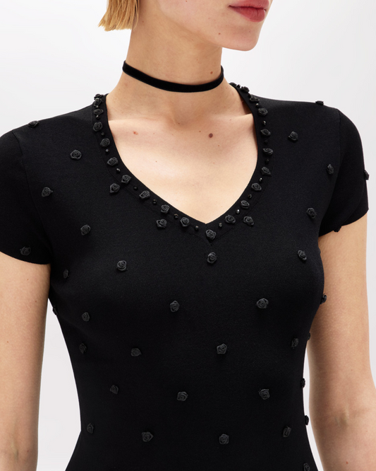 BLUGIRL - Abito in maglia con ricamo rose e corallini