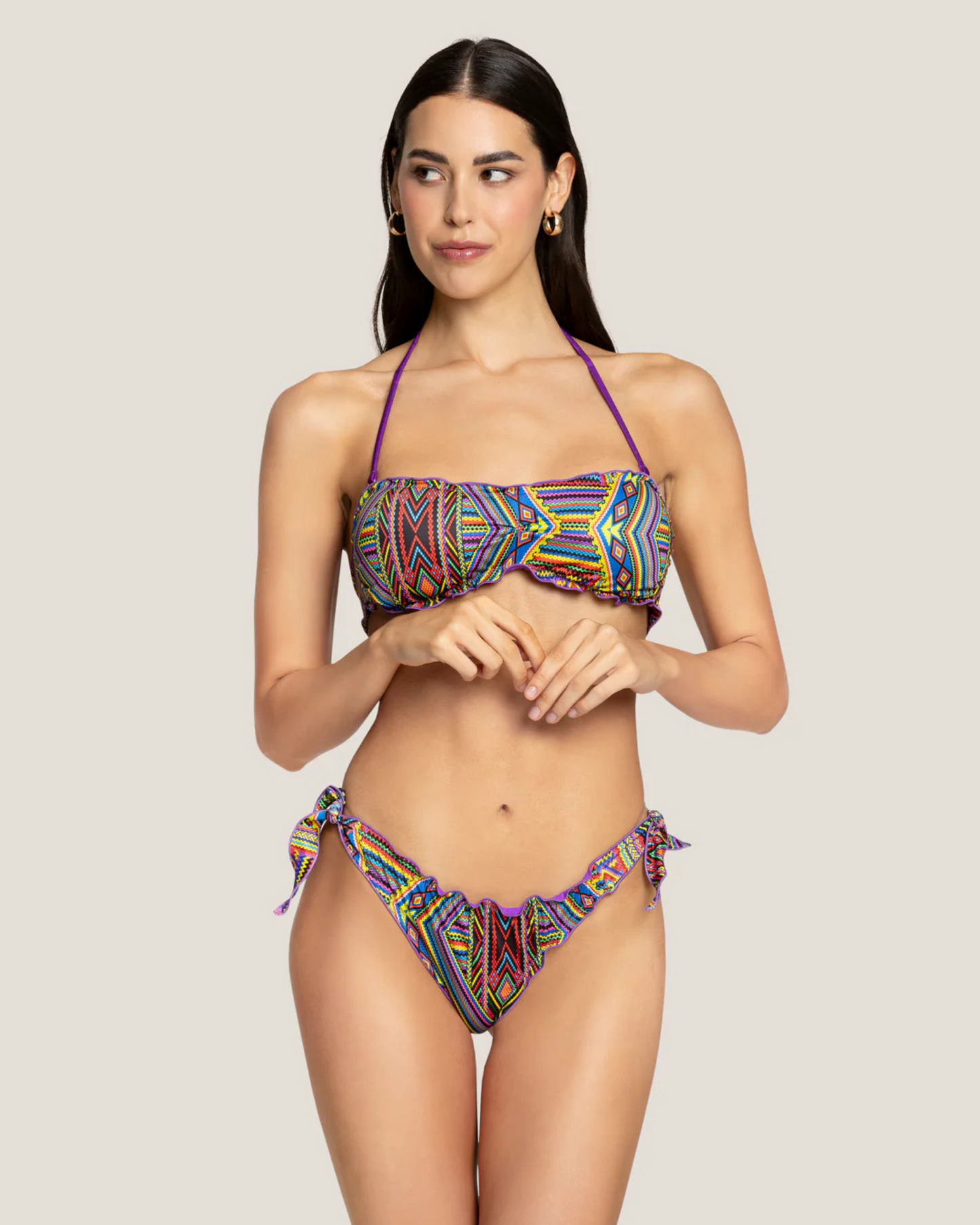 4GIVENESS - Costume Fascia e slip sbambolati masai color
