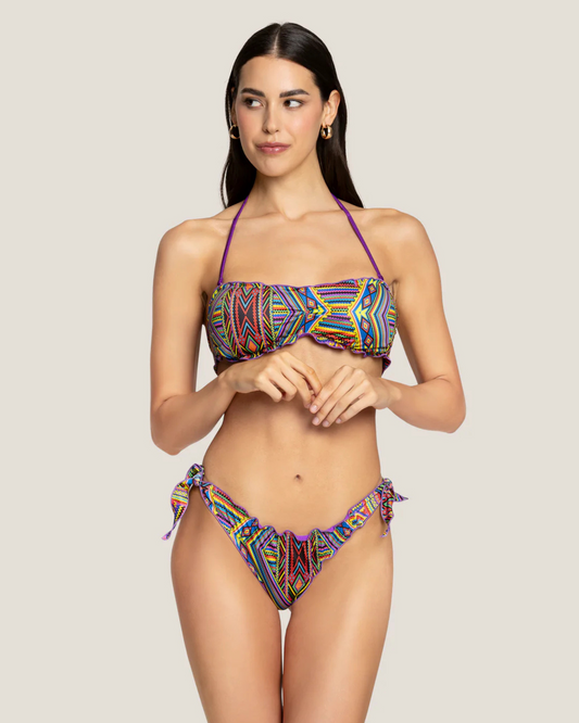 4GIVENESS - Costume Fascia e slip sbambolati masai color