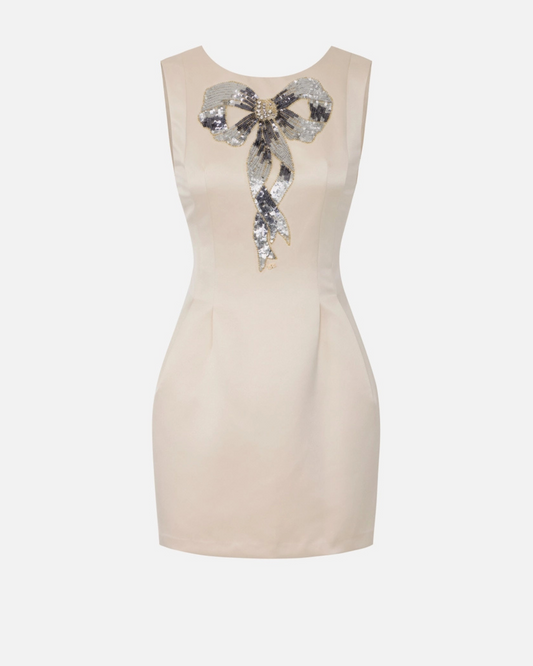 Abito in duchesse con fiocco in paillettes