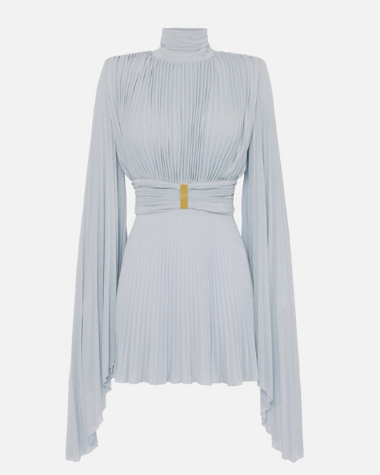 Abito in jersey lurex con maniche asimmetriche
