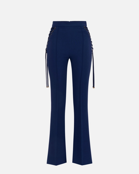 Pantaloni a zampa in crêpe con lacci criss-cross