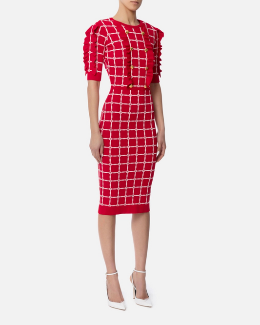 Abito in jacquard logo con ruches