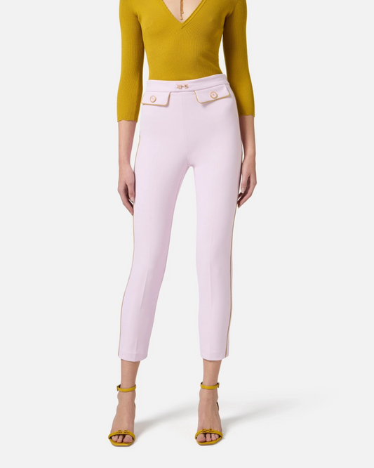 Pantaloni in crêpe con piping e morsetto gioiello