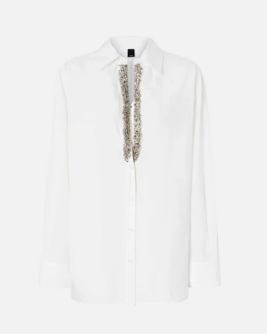 PINKO - Camicia bianca scollo a V con strass