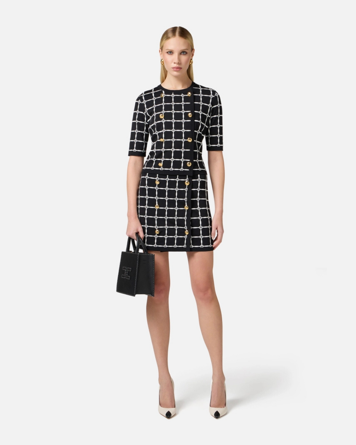 Minigonna in jacquard logo con bottoni dorati