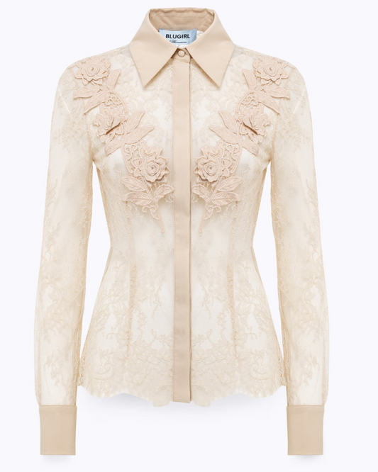 BLUGIRL - Camicia slim in pizzo con ricamo