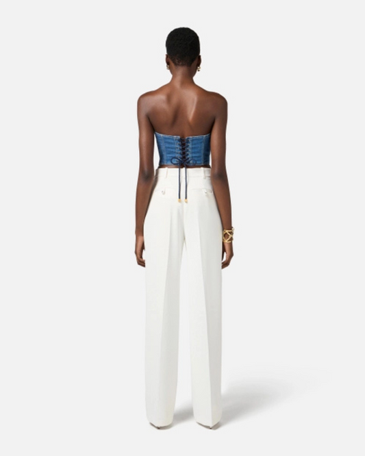 ELISABETTA FRANCHI - Bustier in denim con lacci intrecciati