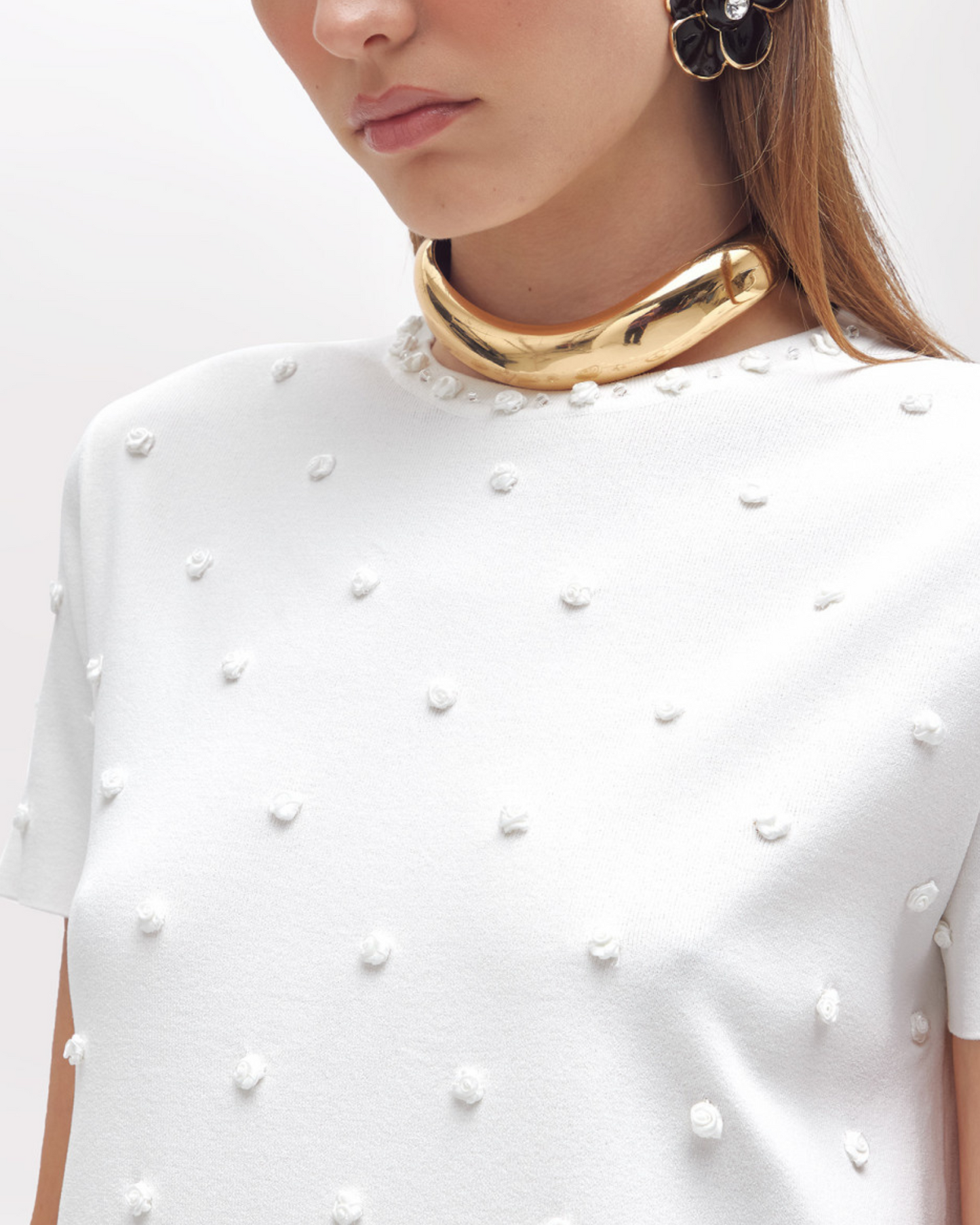 BLUGIRL - Abito in maglia con ricamo rose e corallini