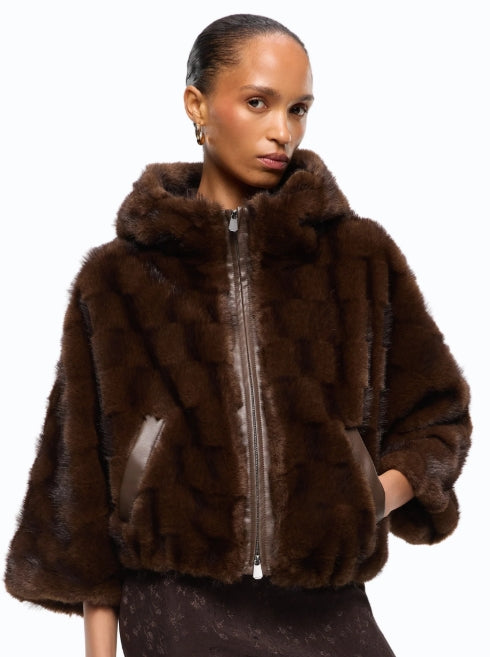 Giacca blouson effetto pelliccia con cappuccio