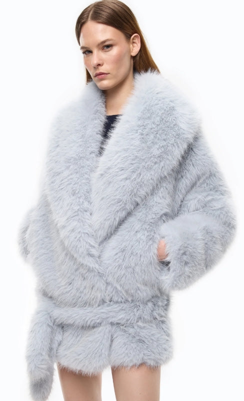 Giacca blouson effetto pelliccia con cintura