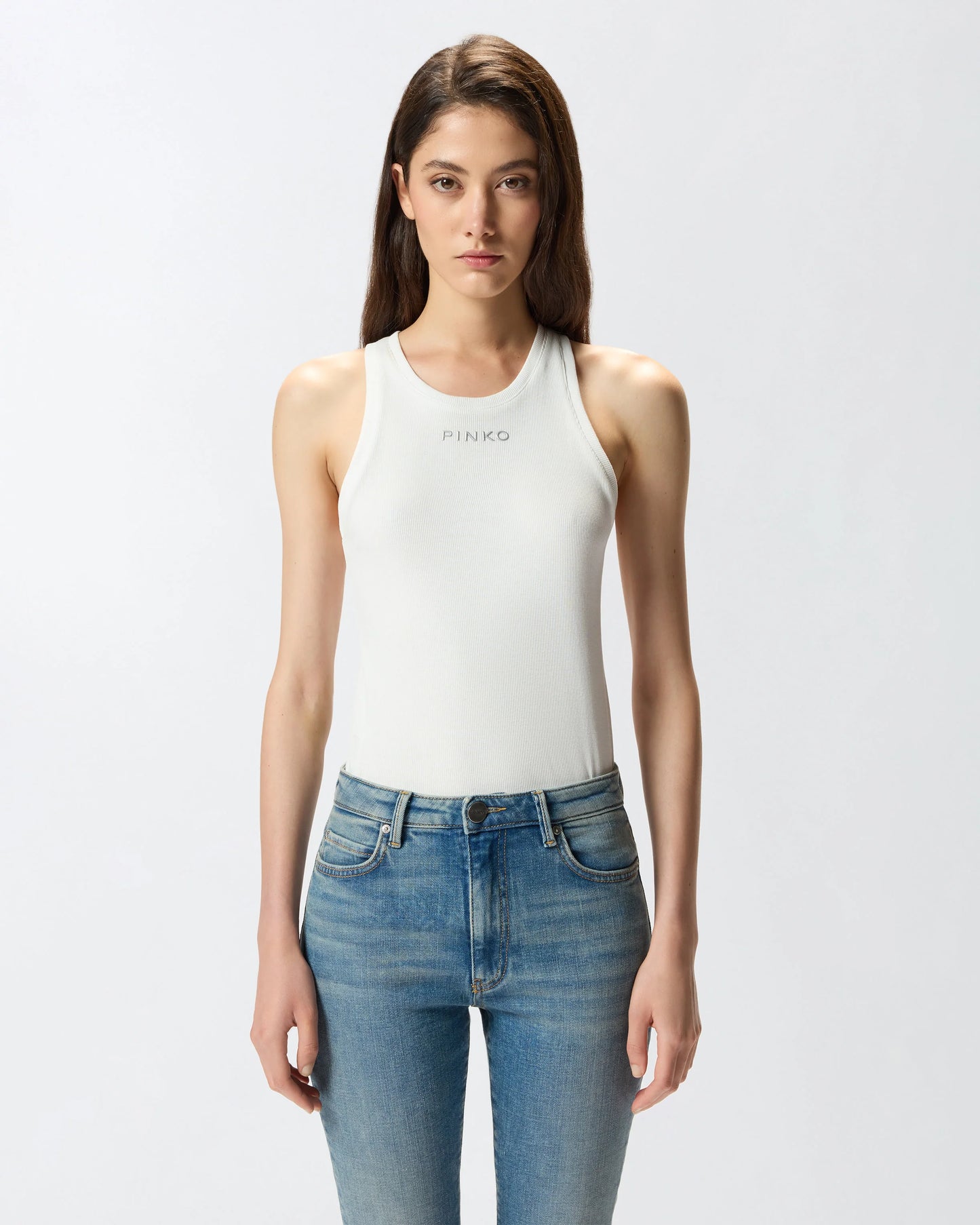 Tank top a costine bianca