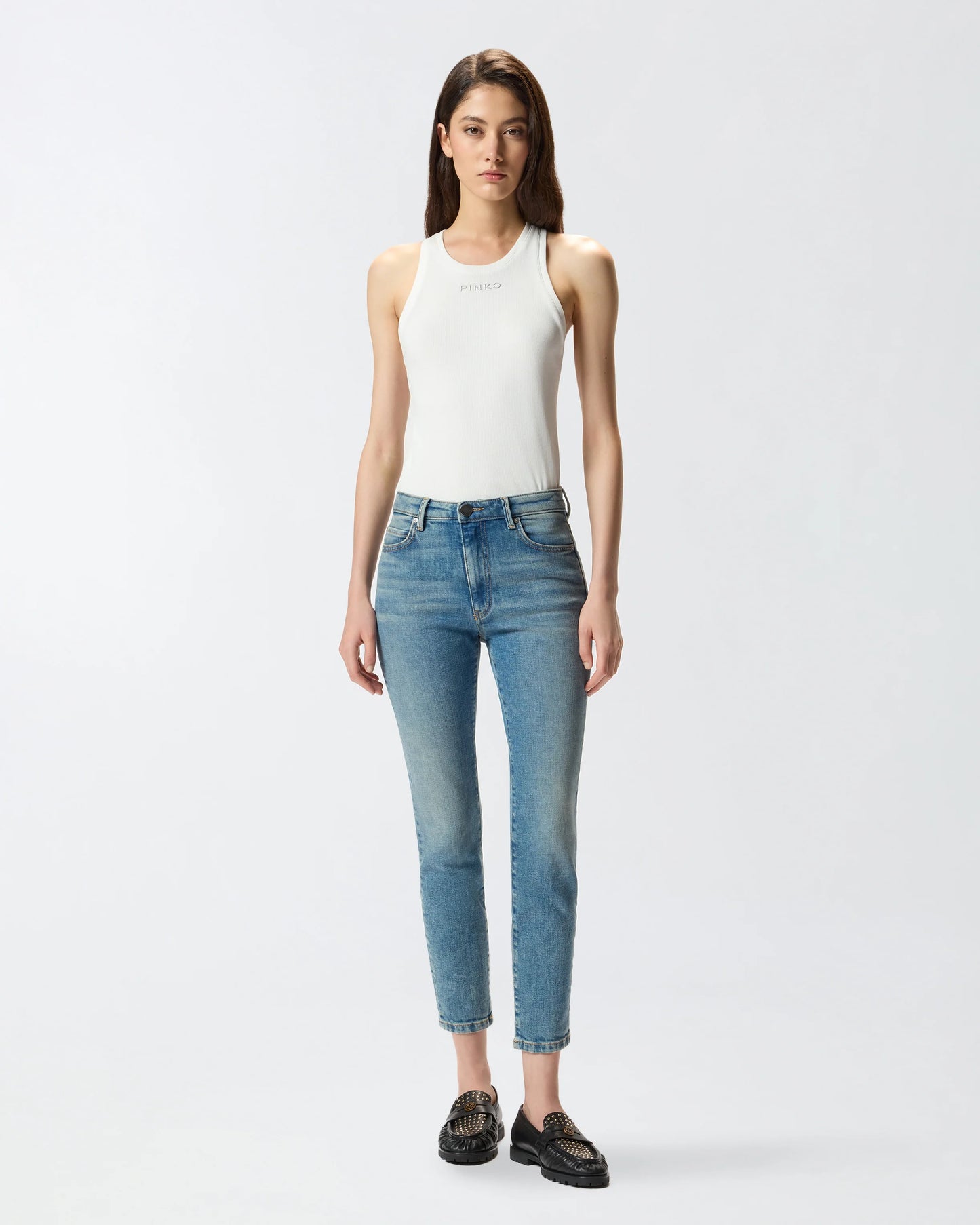 Tank top a costine bianca