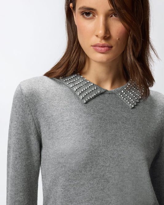 Maglia con colletto strass