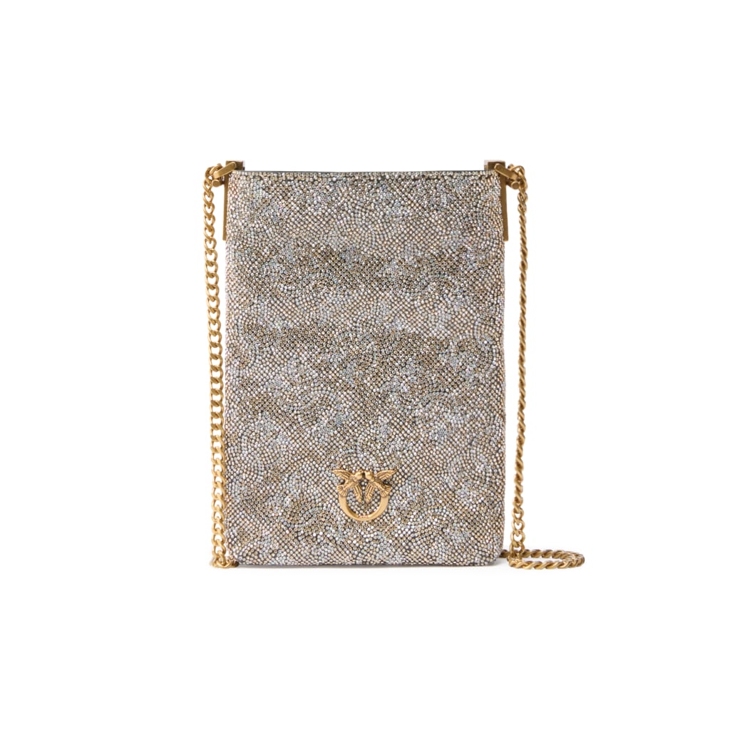 Custodia smartphone a tracolla in pelle full strass