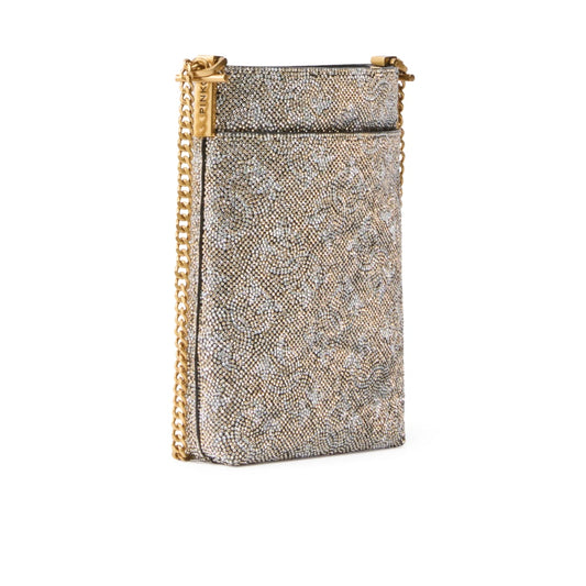 Custodia smartphone a tracolla in pelle full strass